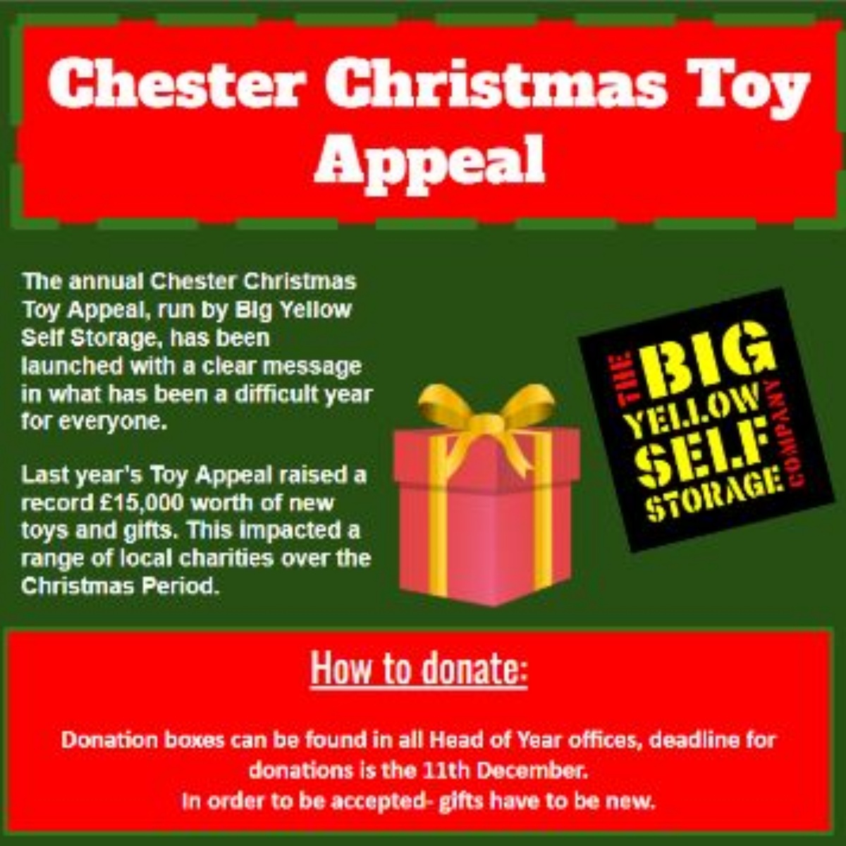 Upton by chester high school foodbank and toy appeals